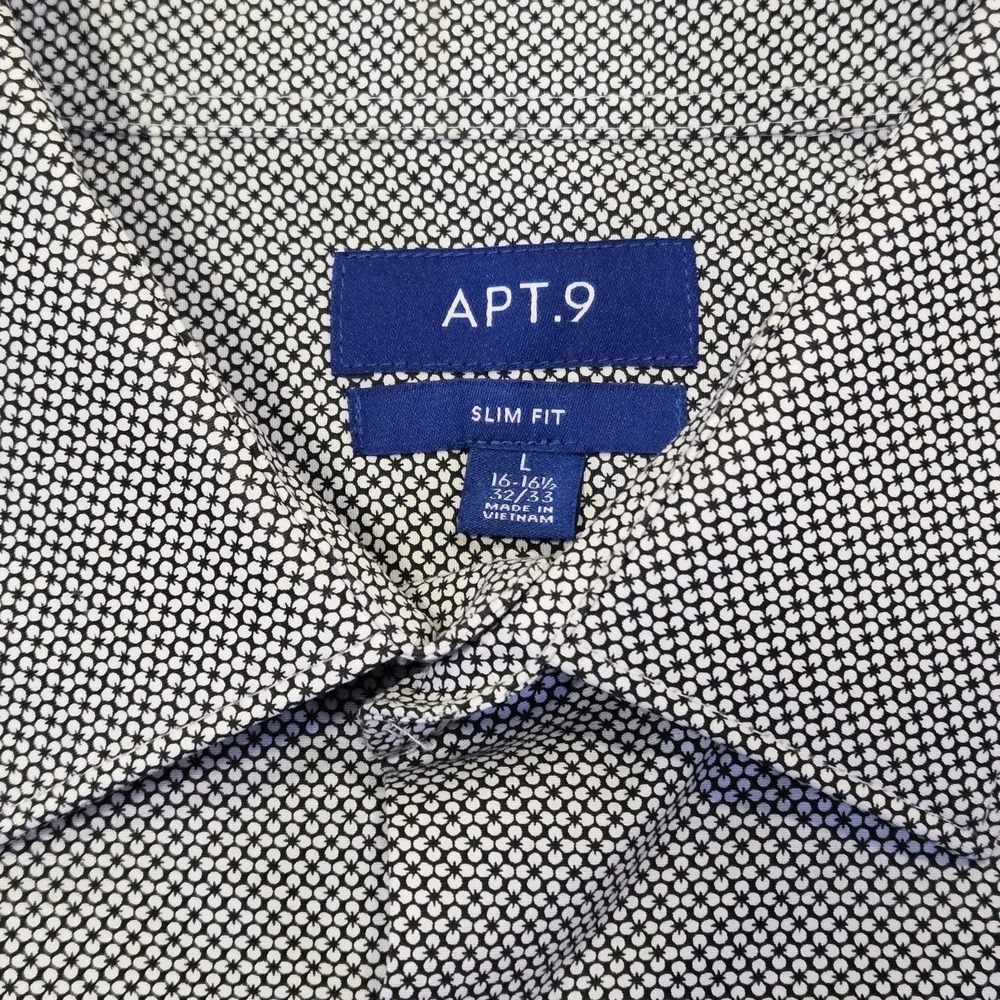 Apt 9 Mens L (16-16.5 32/33) Button-up Dress Shirt Floral Print Slim Fit Flex